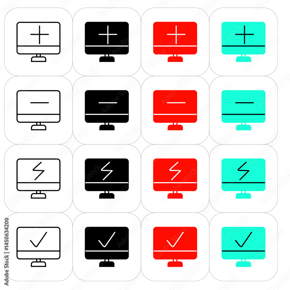 fill monitor icon, add, less, charge, checklist fill monitor icon, add, less, charge, checklist
