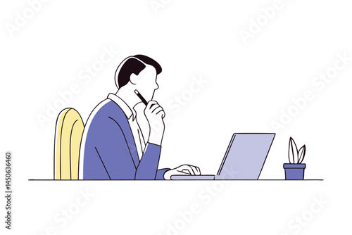 Sleepy Businessman at Desk Bored Office Worker Sitting with Low Energy Vector Art