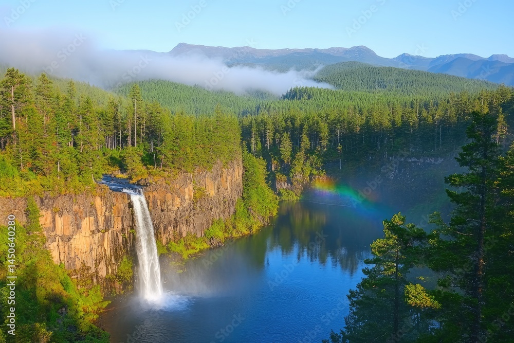 Majestic waterfall cascading into serene lake Majestic waterfall cascading into serene lake
