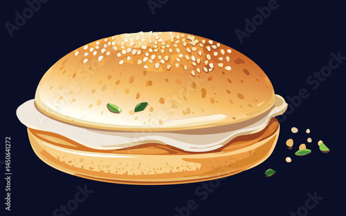 Muffin bread with vanilla cream - vector illustration