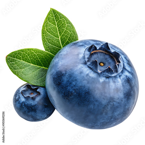 blueberries with leaves isolated on transparent background