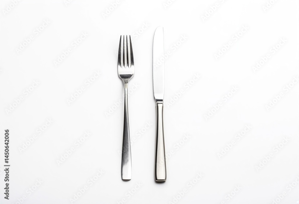 A knife, fork and spoon on a white surface. A knife, fork and spoon on a white surface.