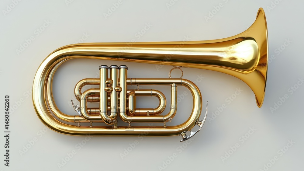 Fototapeta premium Golden euphonium against white surface
