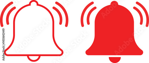 Red bell icon set and illustration symbol
