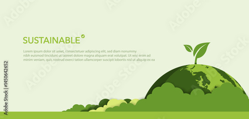 Sustainable development concept. ESG for business and organization. eco friendly technology. World environment, green ecology, Green template and Vector illustration.