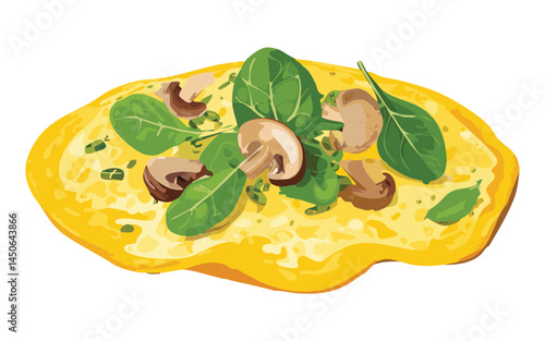 Omelet Egg with Sauteed Mushrooms and Spinach - Vector illustration