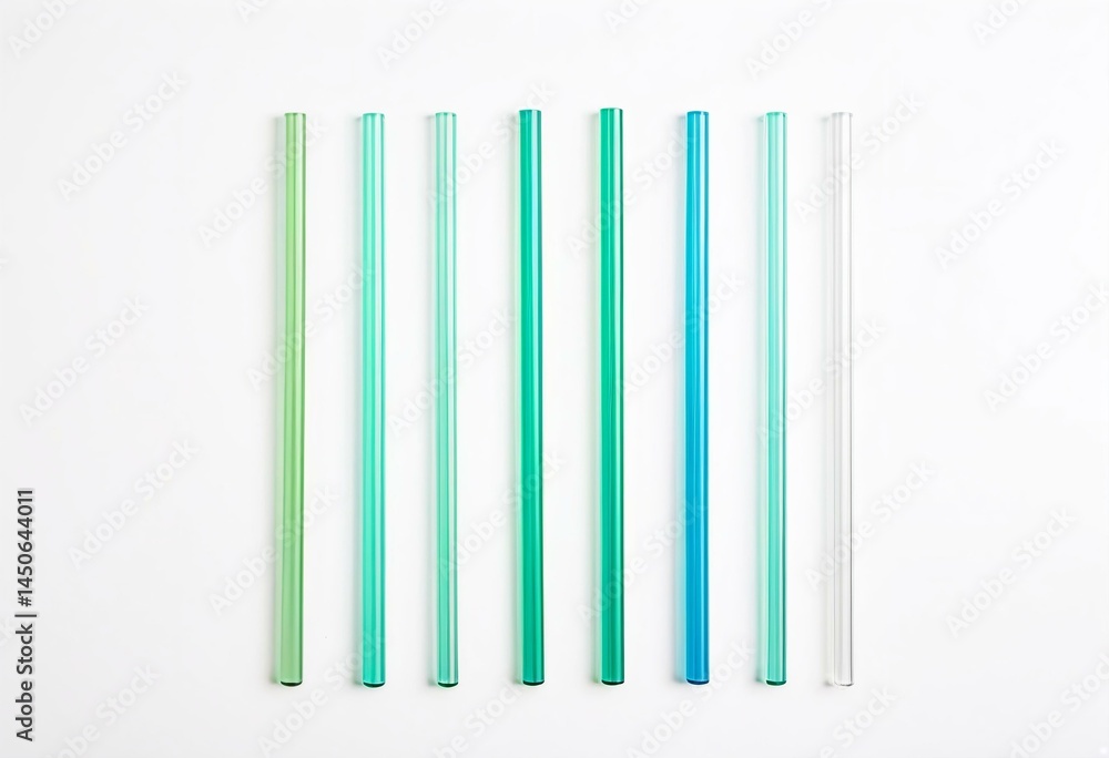 Obraz premium A group of green and blue drinking straws on a white surface.