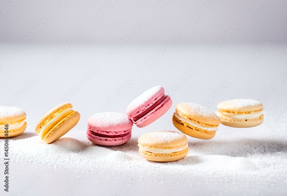Obraz premium A group of colorful macarons with powdered sugar on top.