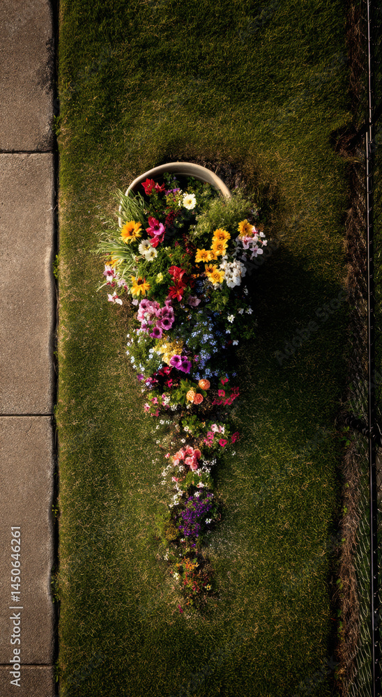 Fototapeta premium Flower arrangement resembling an open cone displayed in a garden setting during daytime