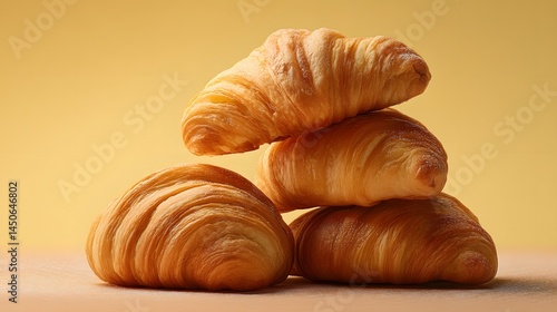 Wallpaper Mural Golden, flaky pastries stacked on a warm yellow background create an appetizing still life that highlights texture and baked perfection. Torontodigital.ca