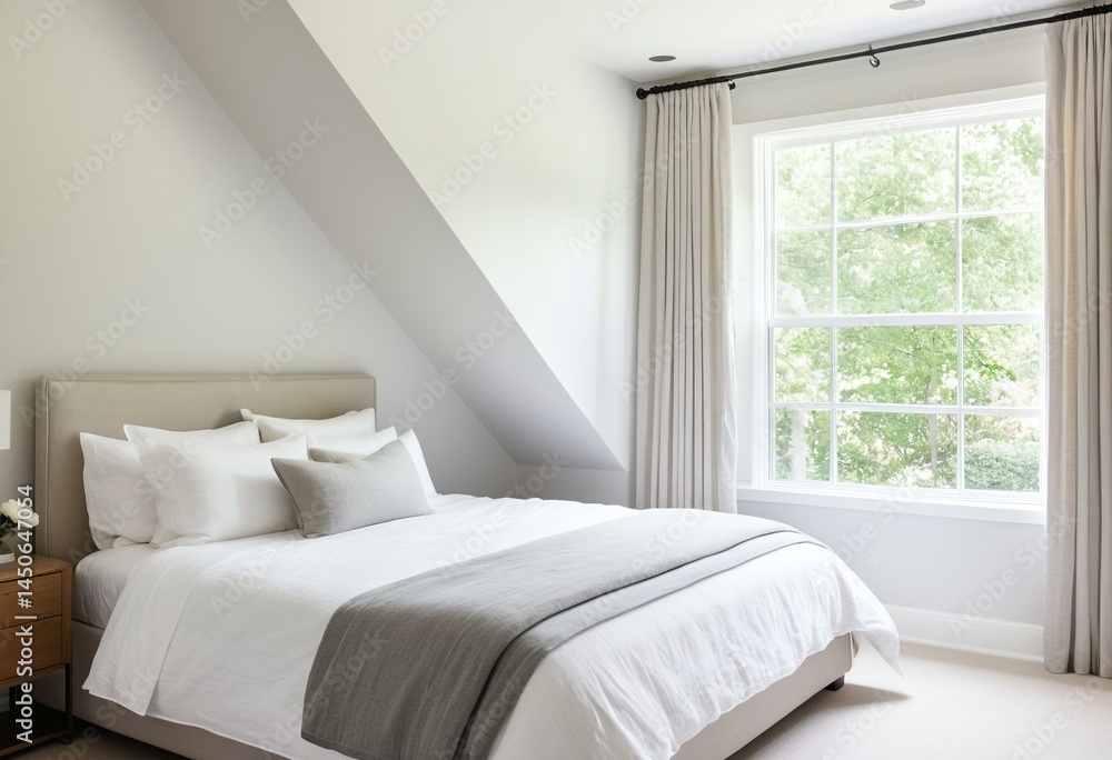A bedroom with a large bed and a chair. A bedroom with a large bed and a chair.
