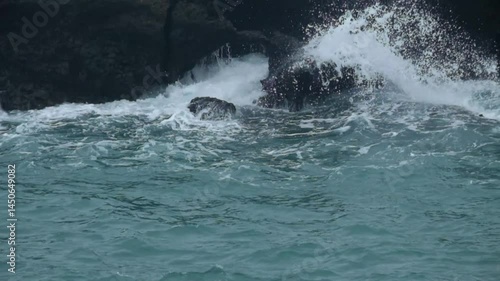 Wallpaper Mural Waves rolling crashing against the rocks on the beach. For relaxation videos or video transitions. Ecology and environmental concepts. Footage 4K, 60Fps Torontodigital.ca