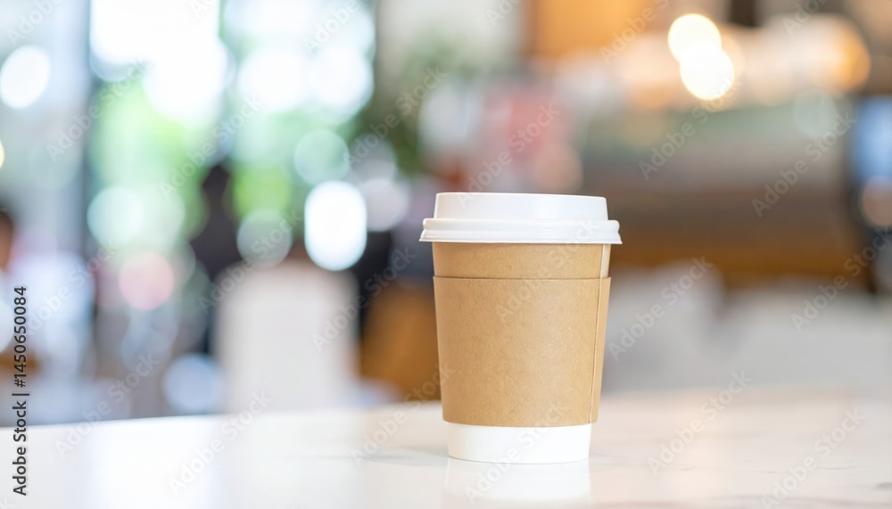 Disposable Coffee Cup on Table in Blurred Cafe Background Perfect for Coffee Shop Menu or Branding Disposable Coffee Cup on Table in Blurred Cafe Background Perfect for Coffee Shop Menu or Branding
