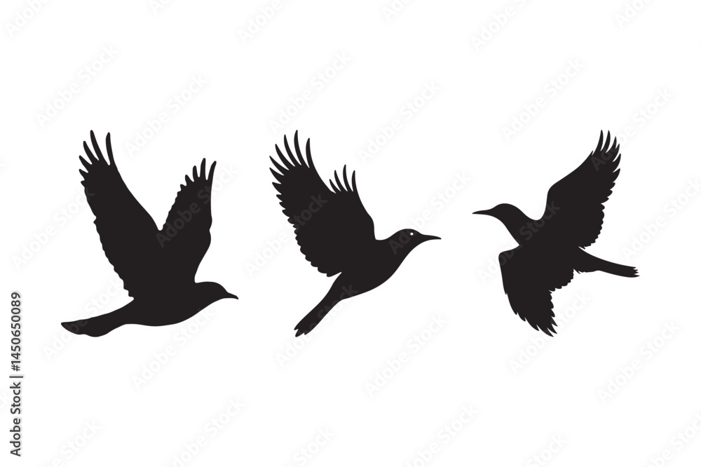 Obraz premium Flying Bird Silhouette Vector Black Bird Icons for Nature and Wildlife Designs