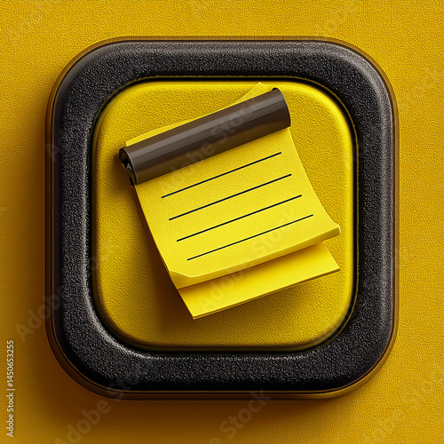 3D square icon with rounded edges representing a note-taking app or digital memo, modern minimalist design with a sleek, futuristic look, clean and simple visual aesthetic