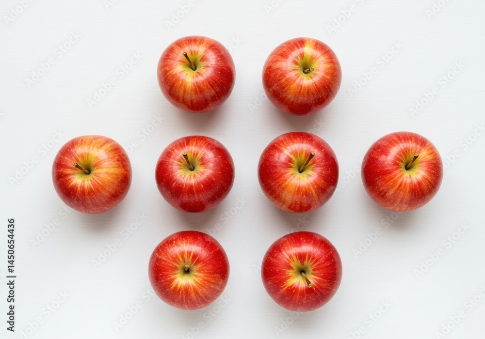 Red Apples Flat Lay Pattern, Minimalist Fruit Photography: Nine Red Apples in a Geometric Design Red Apples Flat Lay Pattern, Minimalist Fruit Photography: Nine Red Apples in a Geometric Design