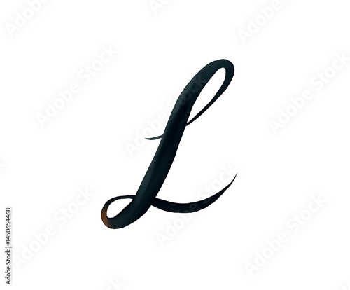 Handwritten uppercase letter L in elegant cursive style with a dark paintbrush stroke.
