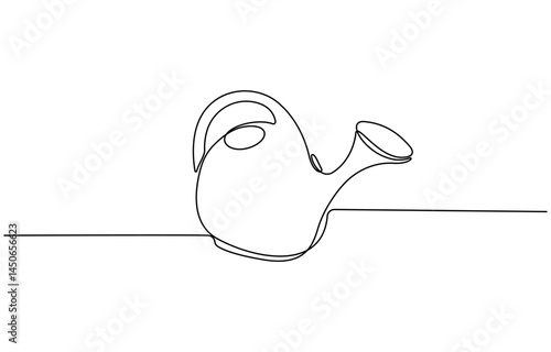Continuous one line line art Watering can garden tool. One Line Drawing of a Watering Can – Minimalist Garden Tool Illustration, Watering Can Single Line Drawing with Copy Space and Editable Stroke.