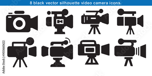 black silhouette camera icon set. video camera symbol collection. movie sign vector illustration vector with white background