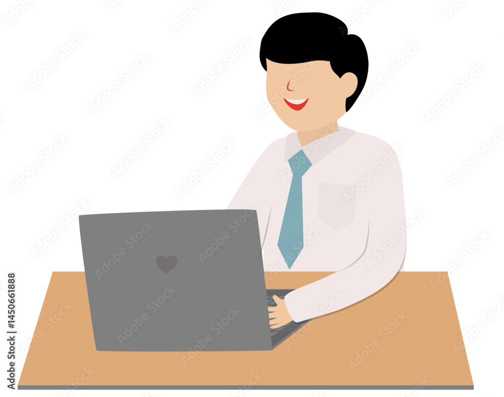 Smiling Businessman Working on Laptop at Desk Smiling Businessman Working on Laptop at Desk