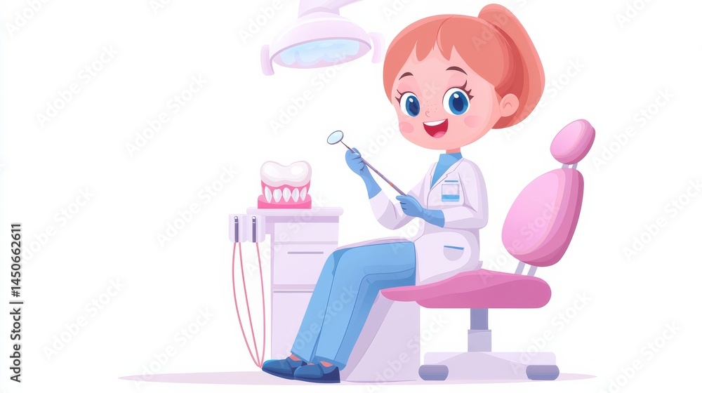 Cheerful Female Dentist Preparing for an Appointment in a Colorful Dental Clinic Cheerful Female Dentist Preparing for an Appointment in a Colorful Dental Clinic