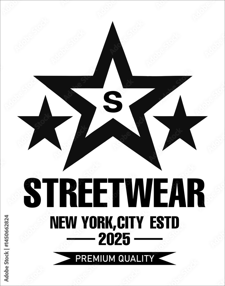 Obraz premium Minimalist black and white street wear logo featuring bold geometric stars