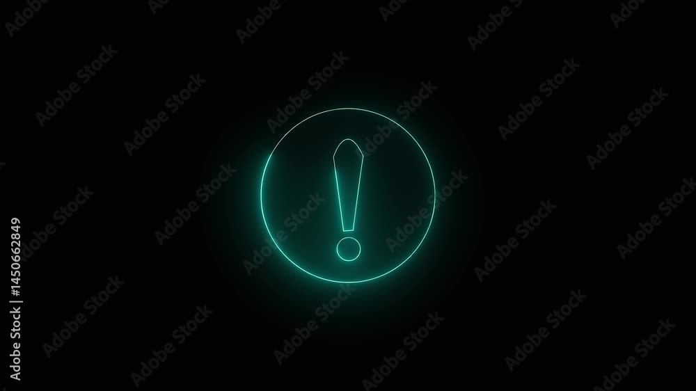 Exclamation mark enclosed by neon circle. Neon circle warning sign icon animation. Neon stop or problem road signs. 4k Exclamation mark enclosed by neon circle. Neon circle warning sign icon animation. Neon stop or problem road signs. 4k