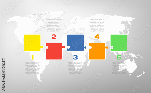 Five steps line infographic, puzzle diagram