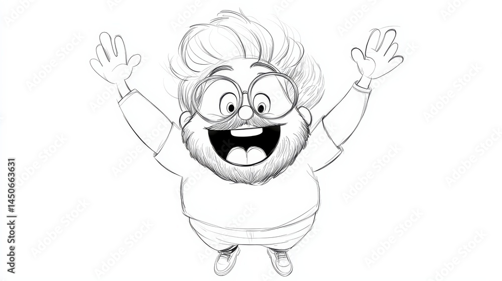 Joyful Character in Illustrative Line Art with Hands Raised and a Big Smile Joyful Character in Illustrative Line Art with Hands Raised and a Big Smile