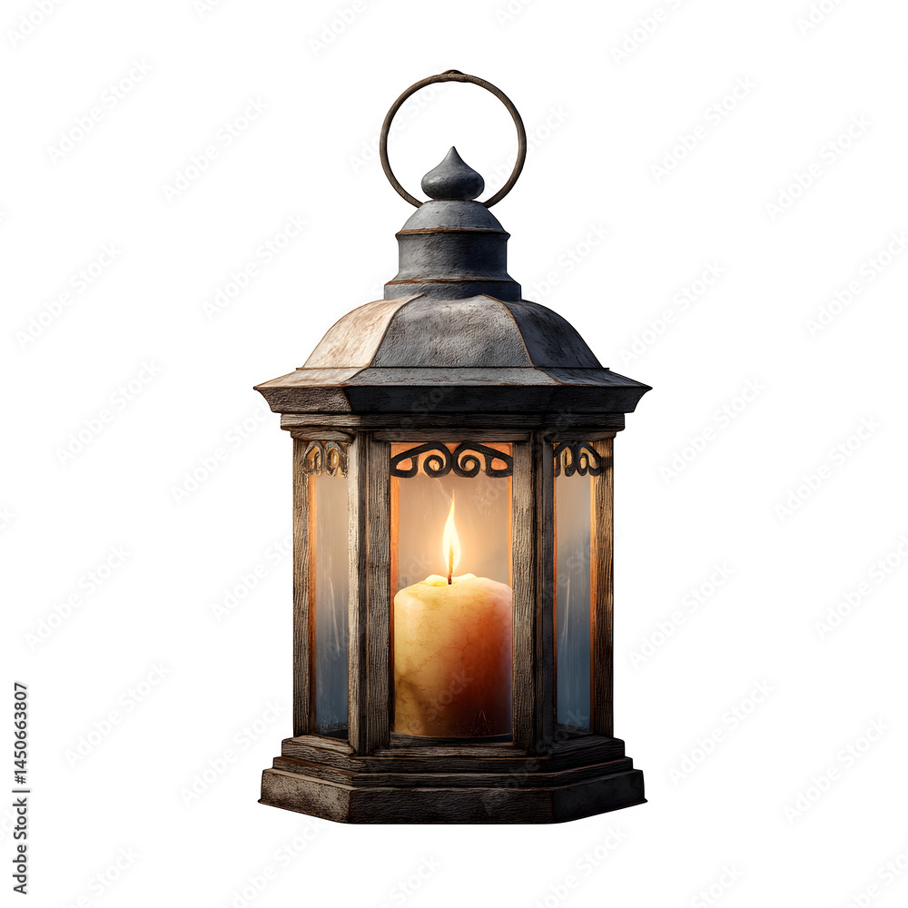 Rustic Wooden Lantern with Lit Candle on Transparent Background Home Decor Rustic Wooden Lantern with Lit Candle on Transparent Background Home Decor