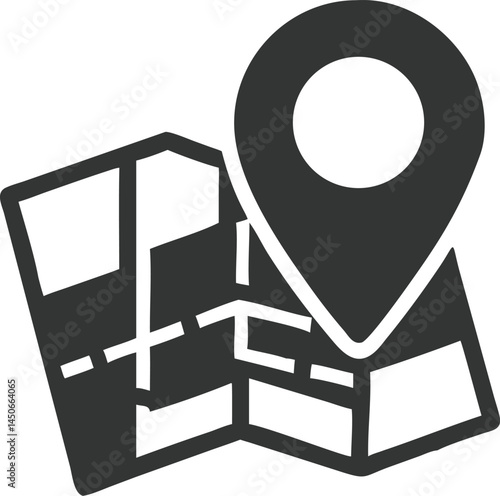 Folded Map with Location Pin Icon on Transparent Background for Navigation Design