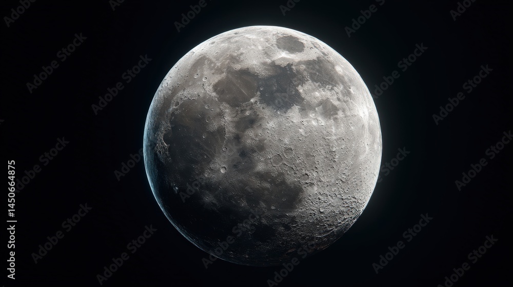 Obraz premium Close-up view of the moon's surface, showcasing its craters and texture against a dark background. The grays and whites of the moon's surface create a striking contrast against the black backdrop.