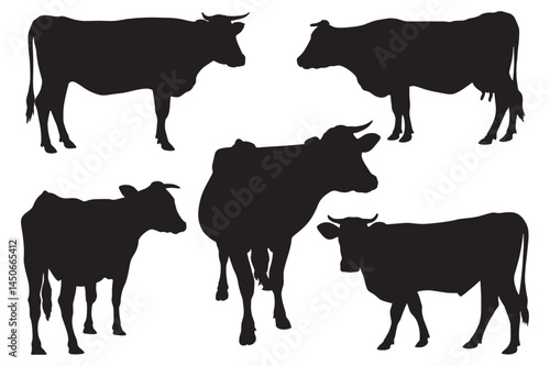 Cow silhouettes Vector cow and calf silhouettes collection