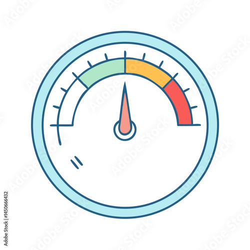 Illustration of a gauge or speedometer with an indicator pointing to average