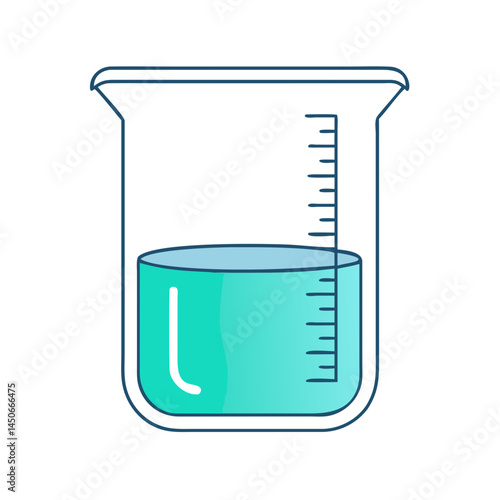 Illustration of a volumetric flask filled with light blue liquid on black background