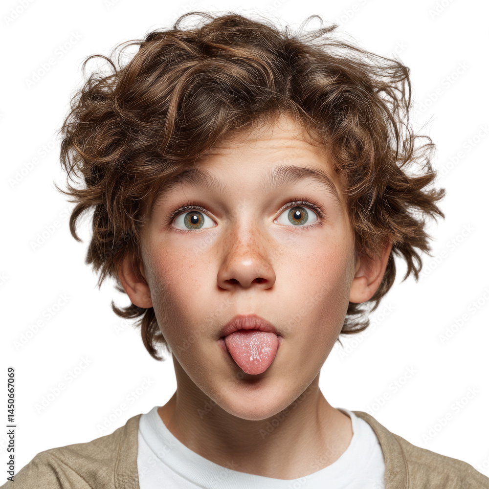 Playful boy sticking tongue out on a transparent background Playful boy sticking tongue out on a transparent background