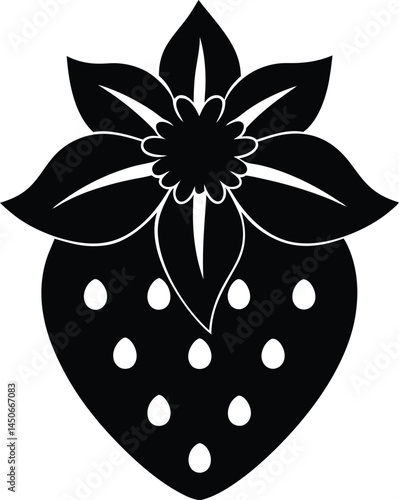 strawberry flower silhouette vector icon on white 