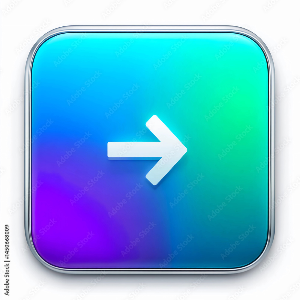 3D square icon with round edges featuring a right arrow symbol, modern and sleek design for directional navigation, ideal for user interface elements and app icons 3D square icon with round edges featuring a right arrow symbol, modern and sleek design for directional navigation, ideal for user interface elements and app icons