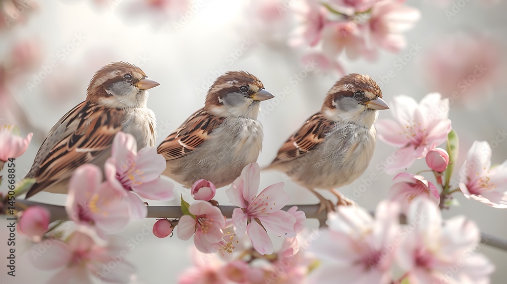 Charming sparrows sharing springtime together high resolution picture Charming sparrows sharing springtime together high resolution picture