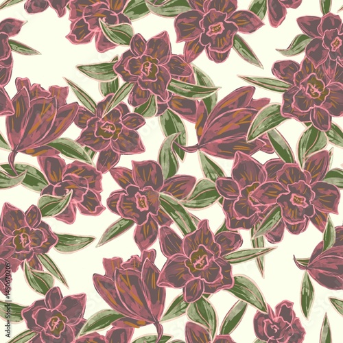 Seamless floral pattern with tropical flowers