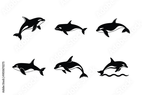 Orca whale silhouette vector  bundle, Orca whale silhouette