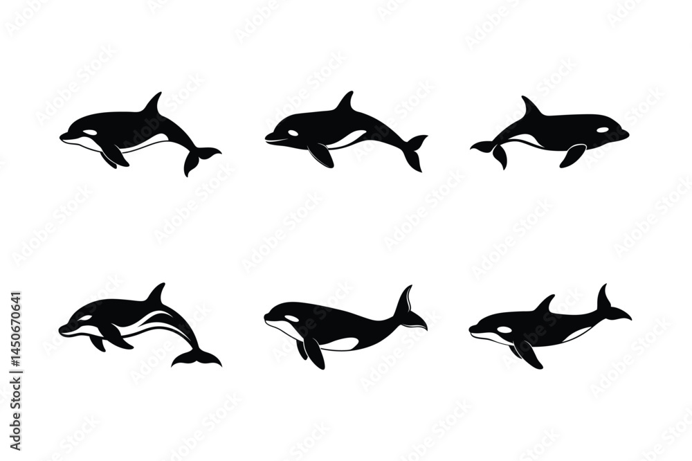Obraz premium Orca whale silhouette vector bundle, Orca whale silhouette