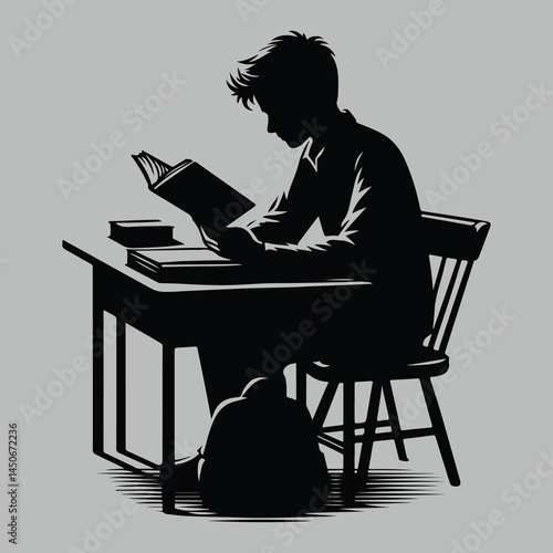 Man and Woman Reading Back to Back Silhouette Illustrating Focused Study and Quiet Book Activity