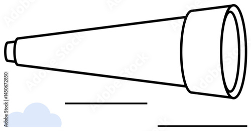 Minimalist telescope design represents vision, exploration, search, curiosity and progress with a subtle cloud accent. Ideal for research, innovation, clarity, focus, discovery future goal-setting