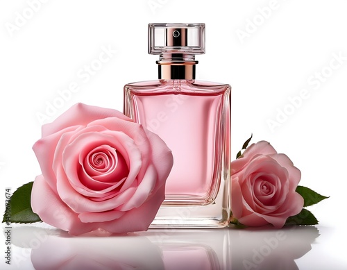 Elegant Rose Perfume Bottle Pink Rose Flowers, Fragrance, Beauty, Skincare, Aromatherapy, Cosmetic, Floral Scent.