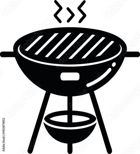 barbecue grill silhouette vector illustration logo black icon flames bbq smoke charcoal design template isolated on white flat simple minimalist transparent background