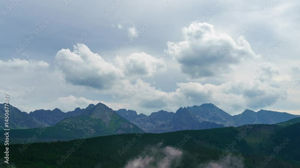 Captivating Tatra Summit Timelapse - Dense Fog Partly Cloudy Sky Captivating Tatra Summit Timelapse - Dense Fog Partly Cloudy Sky