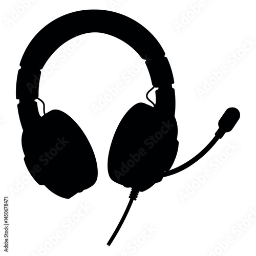 Black Headset with Microphone Vector Illustration