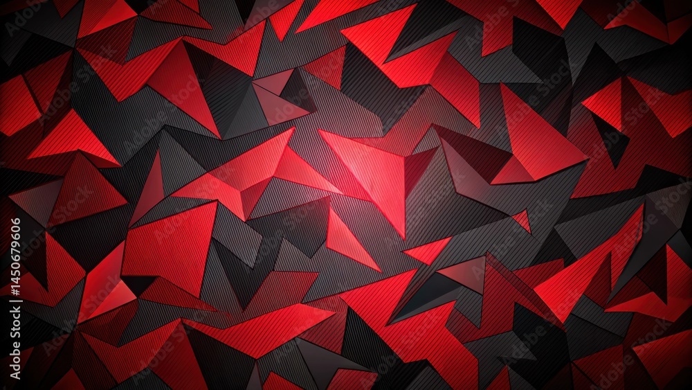 Naklejka premium Abstract geometric pattern with red and black triangular shapes, creating a dynamic and textured background