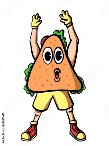 A funny humanized sandwich character doing jumping jacks on a yoga mat. Cute and cartoonish style, perfect for health and fitness illustrations with a humorous twist